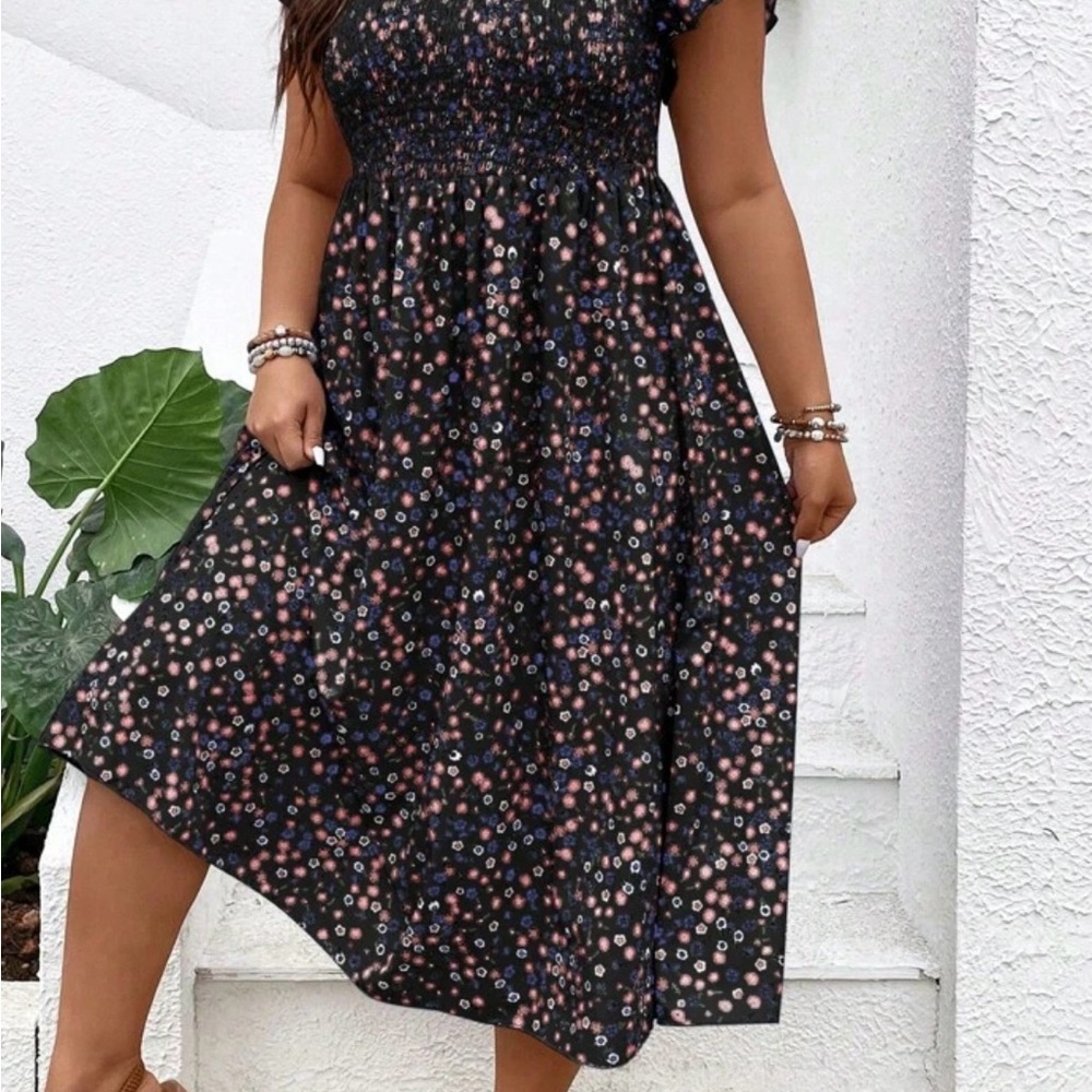 SHEIN Pink and White Smocked Sundress